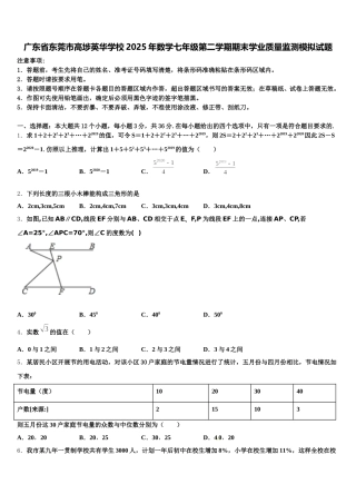 广东省东莞市高埗英华学校2025年数学七年级第二学期期末学业质量监测模拟试题含解析