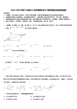 2024-2025学年广东湛江二中学港城中学七下数学期末达标检测试题含解析