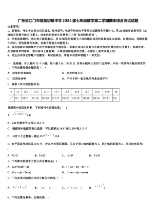 广东省江门市培英初级中学2025届七年级数学第二学期期末综合测试试题含解析
