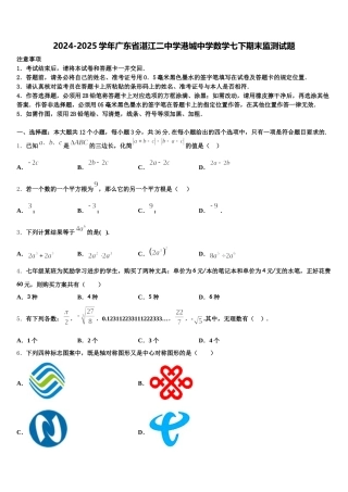 2024-2025学年广东省湛江二中学港城中学数学七下期末监测试题含解析