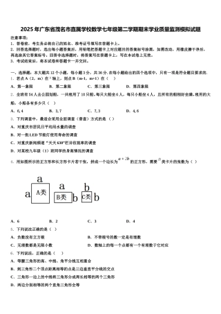 2025年广东省茂名市直属学校数学七年级第二学期期末学业质量监测模拟试题含解析