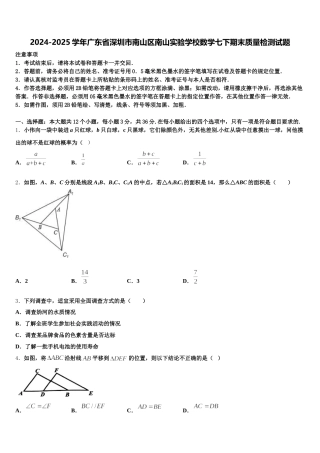2024-2025学年广东省深圳市南山区南山实验学校数学七下期末质量检测试题含解析