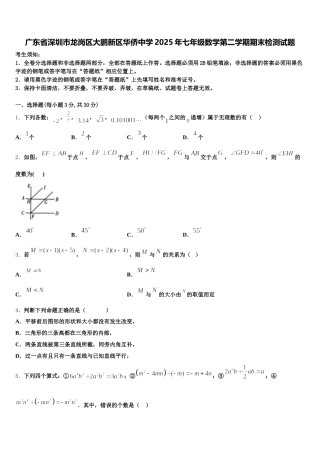 广东省深圳市龙岗区大鹏新区华侨中学2025年七年级数学第二学期期末检测试题含解析