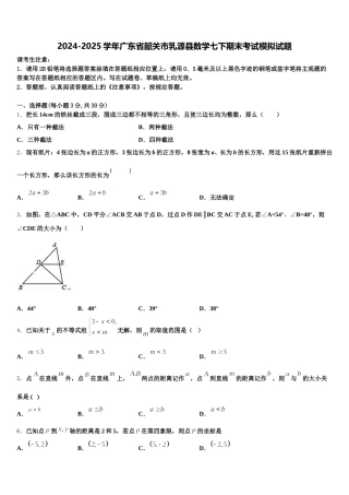 2024-2025学年广东省韶关市乳源县数学七下期末考试模拟试题含解析