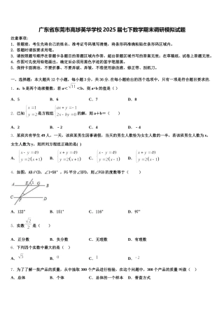 广东省东莞市高埗英华学校2025届七下数学期末调研模拟试题含解析