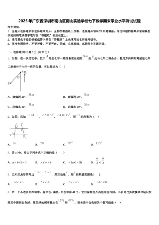 2025年广东省深圳市南山区南山实验学校七下数学期末学业水平测试试题含解析