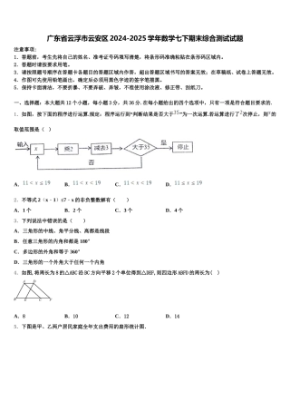 广东省云浮市云安区2024-2025学年数学七下期末综合测试试题含解析