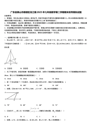 广东省佛山市顺德区龙江镇2025年七年级数学第二学期期末统考模拟试题含解析