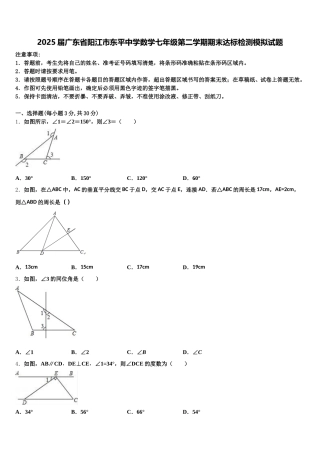 2025届广东省阳江市东平中学数学七年级第二学期期末达标检测模拟试题含解析
