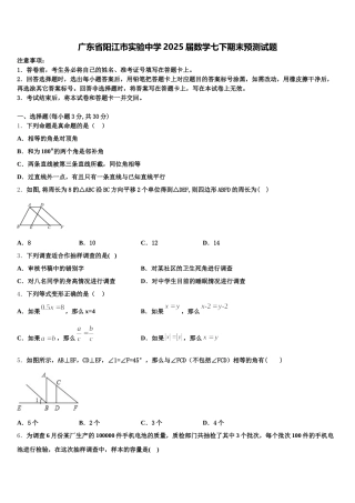广东省阳江市实验中学2025届数学七下期末预测试题含解析