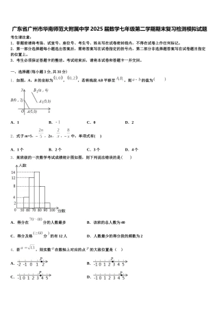 广东省广州市华南师范大附属中学2025届数学七年级第二学期期末复习检测模拟试题含解析