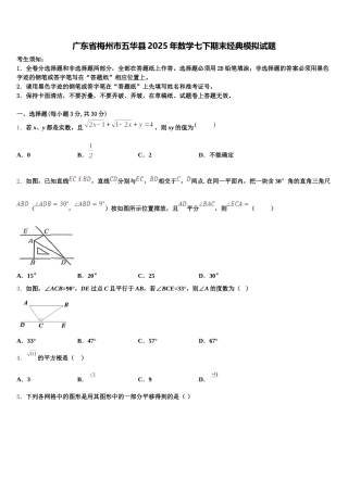 广东省梅州市五华县2025年数学七下期末经典模拟试题含解析