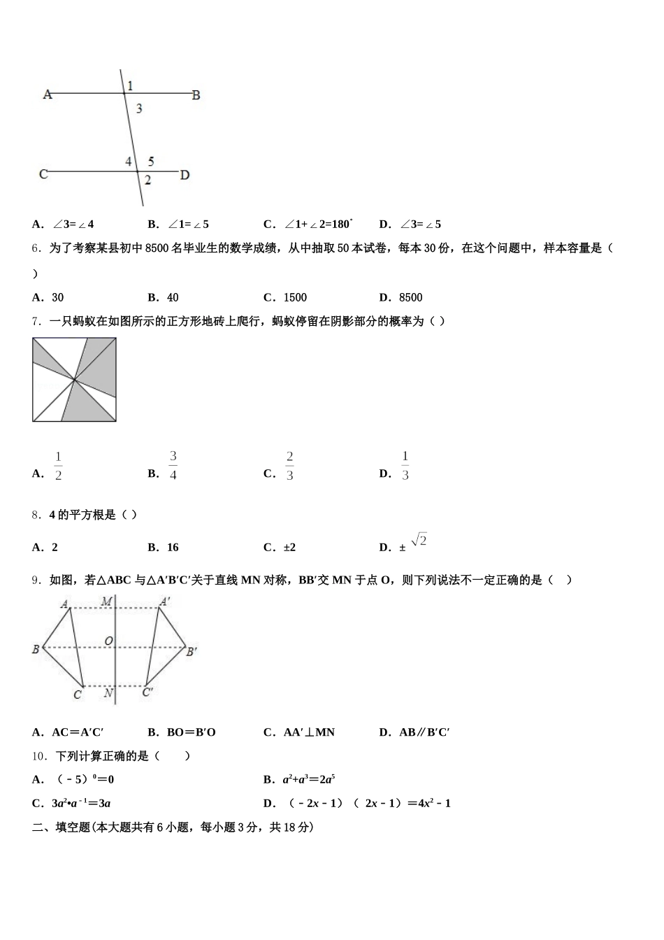 广东省河源市名校2024-2025学年数学七年级第二学期期末复习检测模拟试题含解析_第2页