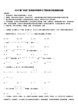 2025届广东省广东实验中学数学七下期末复习检测模拟试题含解析