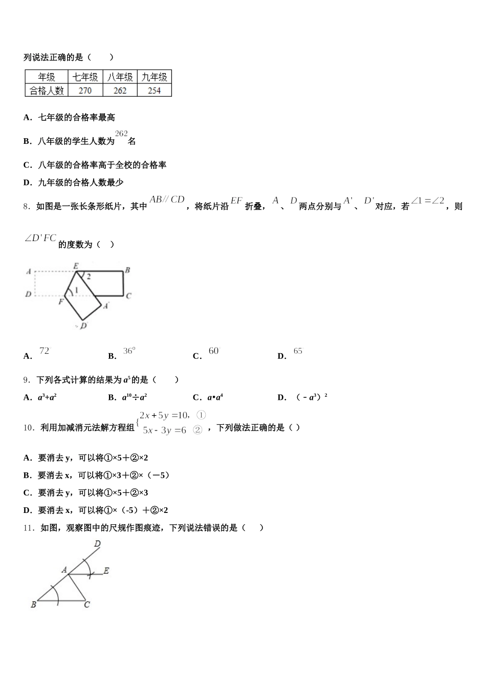广东省广州市越秀区广州大附属中学2025年数学七年级第二学期期末学业质量监测试题含解析_第2页
