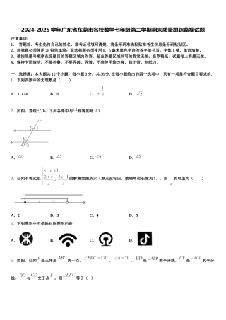 2024-2025学年广东省东莞市名校数学七年级第二学期期末质量跟踪监视试题含解析