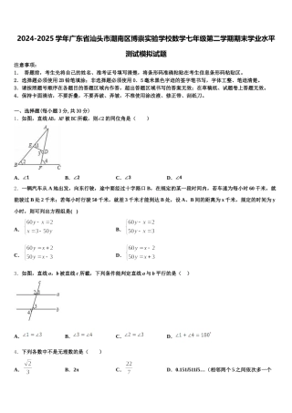 2024-2025学年广东省汕头市潮南区博崇实验学校数学七年级第二学期期末学业水平测试模拟试题含解析