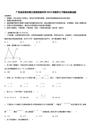 广东省东莞市黄江育英初级中学2025年数学七下期末经典试题含解析