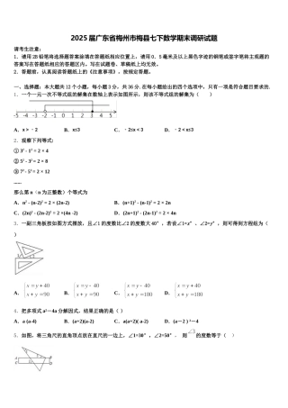 2025届广东省梅州市梅县七下数学期末调研试题含解析