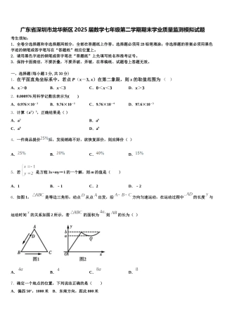 广东省深圳市龙华新区2025届数学七年级第二学期期末学业质量监测模拟试题含解析