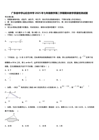 广东省中学山纪念中学2025年七年级数学第二学期期末教学质量检测试题含解析
