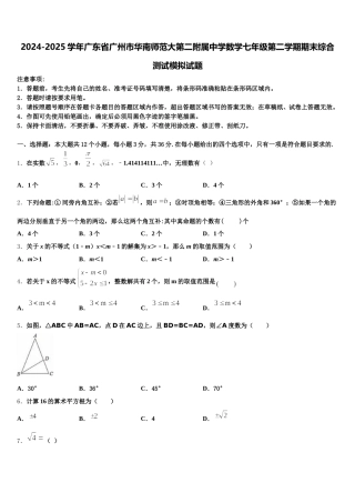 2024-2025学年广东省广州市华南师范大第二附属中学数学七年级第二学期期末综合测试模拟试题含解析