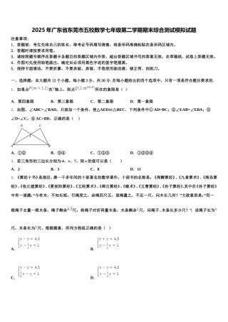 2025年广东省东莞市五校数学七年级第二学期期末综合测试模拟试题含解析