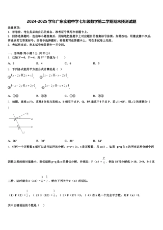 2024-2025学年广东实验中学七年级数学第二学期期末预测试题含解析