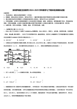深圳罗湖区五校联考2024-2025学年数学七下期末检测模拟试题含解析