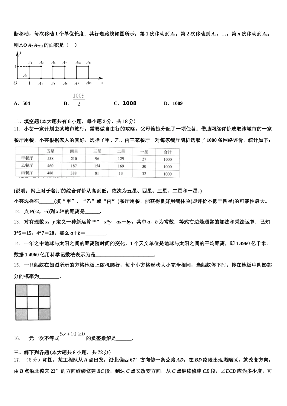 广东省广州天河区七校联考2025届七下数学期末质量跟踪监视模拟试题含解析_第3页