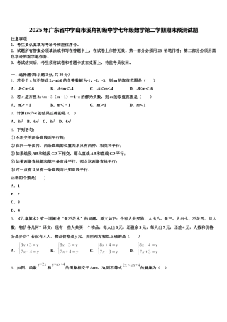 2025年广东省中学山市溪角初级中学七年级数学第二学期期末预测试题含解析