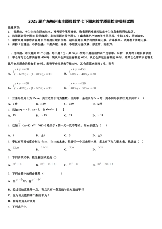 2025届广东梅州市丰顺县数学七下期末教学质量检测模拟试题含解析