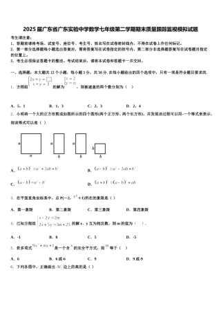 2025届广东省广东实验中学数学七年级第二学期期末质量跟踪监视模拟试题含解析