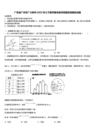 广东省广州市广大附中2025年七下数学期末教学质量检测模拟试题含解析