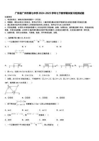 广东省广州市第七中学2024-2025学年七下数学期末复习检测试题含解析