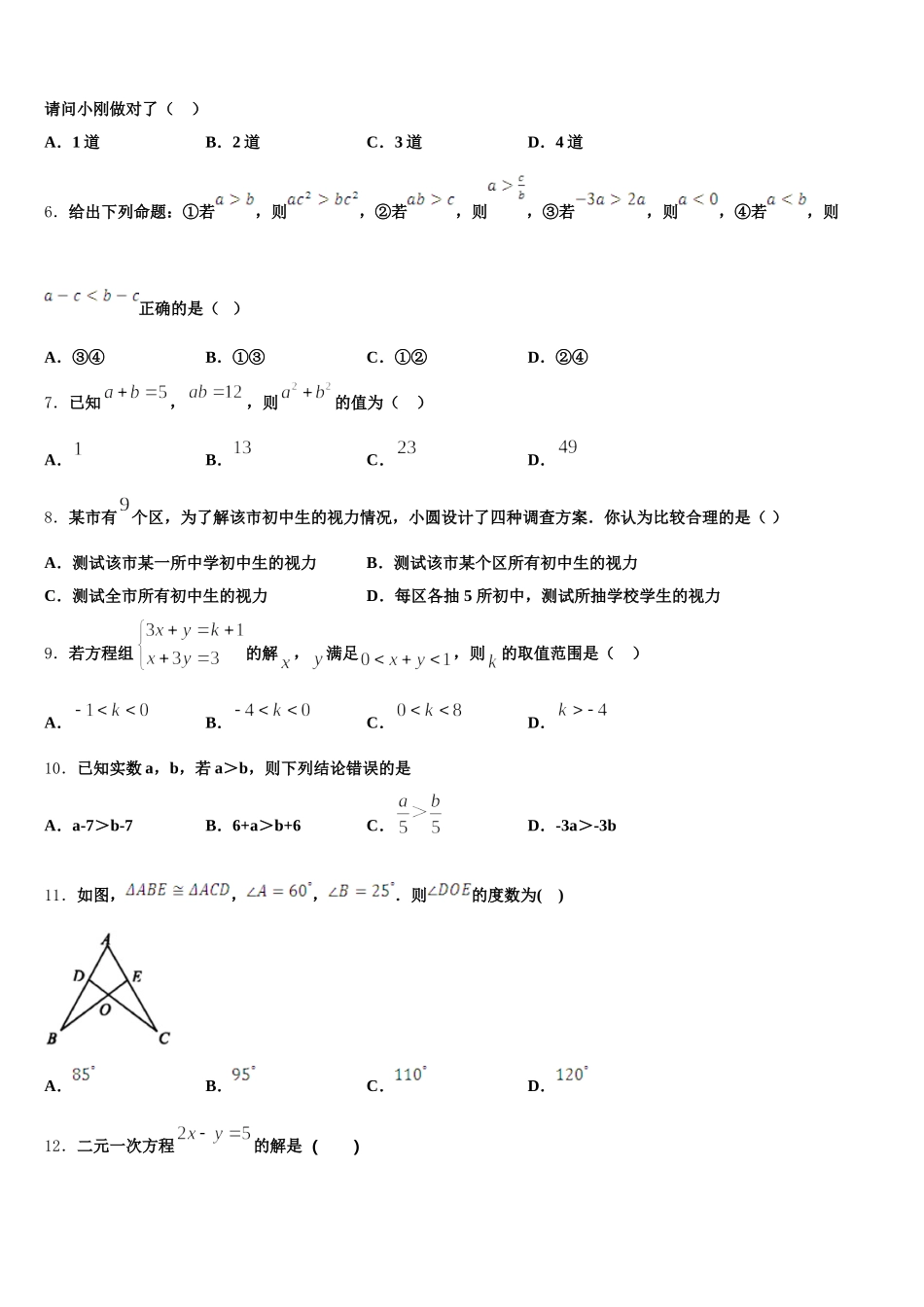 2025届广东省深圳市翠园初级中学七下数学期末复习检测模拟试题含解析_第2页