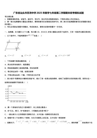 广东省汕头市苏湾中学2025年数学七年级第二学期期末统考模拟试题含解析
