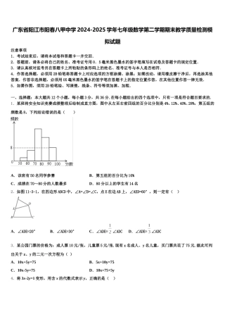 广东省阳江市阳春八甲中学2024-2025学年七年级数学第二学期期末教学质量检测模拟试题含解析