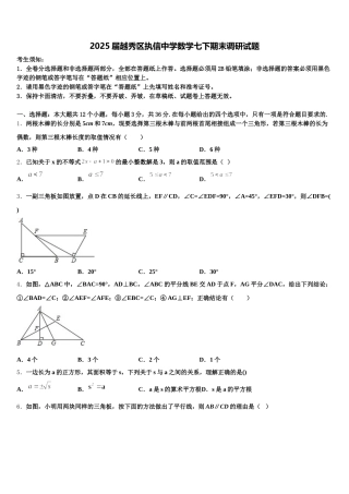 2025届越秀区执信中学数学七下期末调研试题含解析