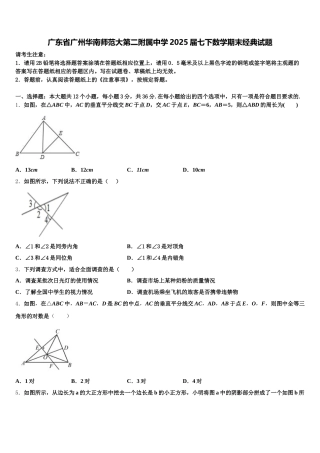 广东省广州华南师范大第二附属中学2025届七下数学期末经典试题含解析
