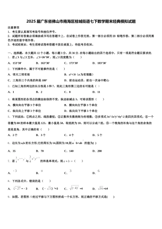 2025届广东省佛山市南海区桂城街道七下数学期末经典模拟试题含解析