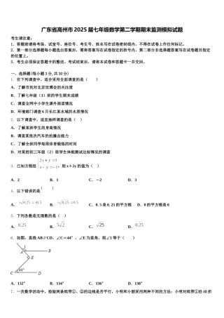 广东省高州市2025届七年级数学第二学期期末监测模拟试题含解析