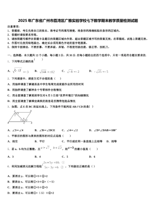 2025年广东省广州市荔湾区广雅实验学校七下数学期末教学质量检测试题含解析