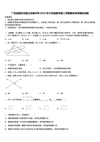 广东省韶关市曲江初级中学2025年七年级数学第二学期期末统考模拟试题含解析