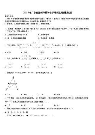 2025年广东省潮州市数学七下期末监测模拟试题含解析
