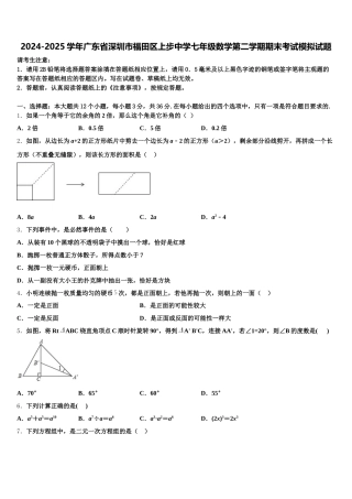 2024-2025学年广东省深圳市福田区上步中学七年级数学第二学期期末考试模拟试题含解析