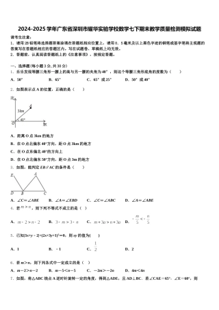2024-2025学年广东省深圳市耀华实验学校数学七下期末教学质量检测模拟试题含解析