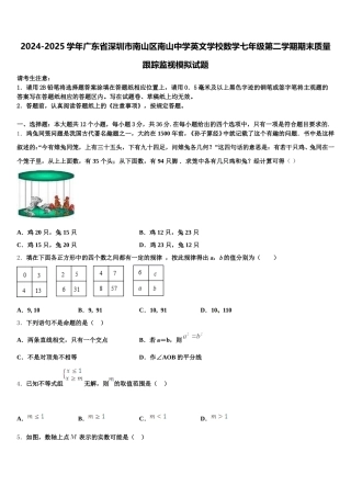 2024-2025学年广东省深圳市南山区南山中学英文学校数学七年级第二学期期末质量跟踪监视模拟试题含解析