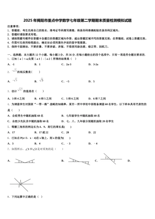 2025年揭阳市重点中学数学七年级第二学期期末质量检测模拟试题含解析