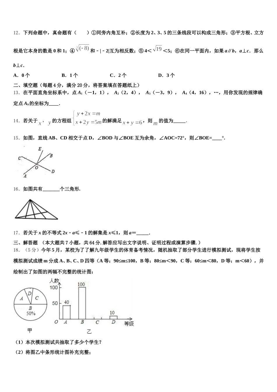 2024-2025学年河源市重点中学数学七年级第二学期期末质量跟踪监视模拟试题含解析_第3页